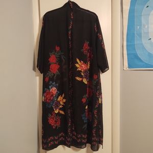 Sheer Black Floral Kimono Style Duster